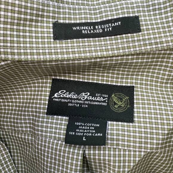 Eddie Bauer Shirt Men's Size Large Plaid Green Button Down Relaxed - Picture 9 of 11